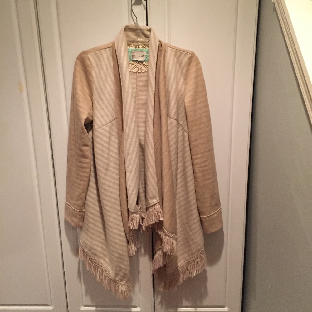 Anthropologie cardigan with fringe, size med.